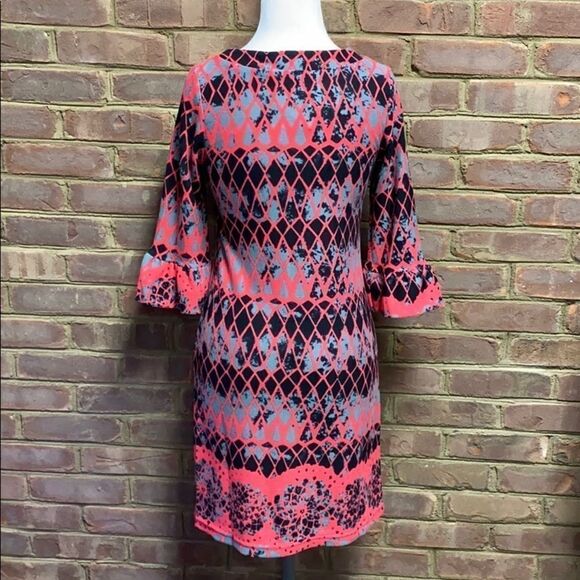 Aryeh Pink/Gray/Black Multi Color 3/4 Sleeve U-Neck Dress NWT - Picture 5 of 8